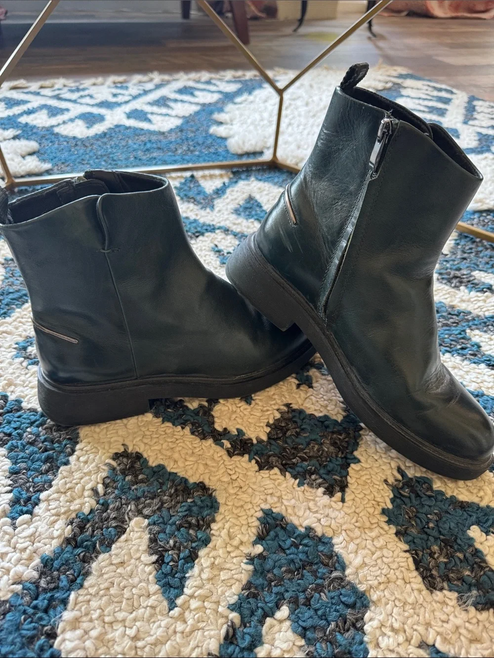 Franco Sarto Dark Green Leather Side-Zip Ankle Boots